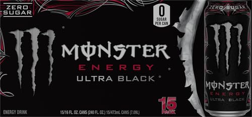 MONSTER ENERGY ULTRA BLACK, SUGAR FREE ENERGY DRINK, 16 OUNCE
