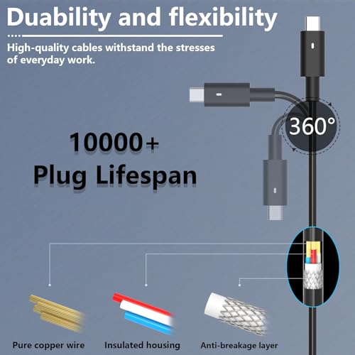 USB C 65W Laptop Charger Compatible with DELL Latitude 5430 7430 5420 5520 5410 5530 5330 7320 7420 2-in-1, DELL XPS 13 15 9350 9360 9365 9370, Chromebook 3100 3380 Type C Computer Power Adapter Cord