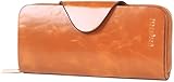 Borgasets Women's Wallet Trifold Ladies Luxury Leather Clutch Travel Purse with Zipper Pocket Brown