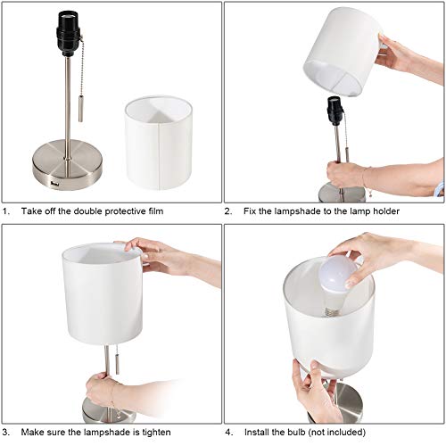 DEEPLITE USB Table Lamp Bedside Nightstand Lamp with USB Port, Modern Desk Lamp Ambient Light for Bedroom, Living Room, Office, Silver Metal Base, Cylinder Lampshade(Set of 2)