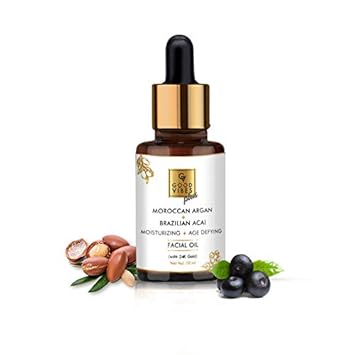 Good Vibes Plus Moisturizing and Age Defying Facial Oil - Moroccan Argan and Brazilian Acai (With 24K Gold) - 10 ml - Cruelty Free