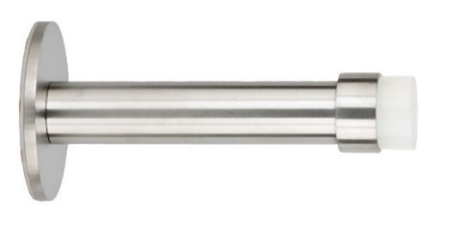 EVI Herrajes Adhesive Door Stop, Wall Mount, Silent, Made of Stainless Steel with White Rubber. 90mm Fijo