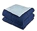 HIG 3pc Down Alternative Comforter Set - All Season Reversible Comforter with Two Shams - Quilted Duvet Insert with Corner Tabs - Box Stitched - Breathable, Soft (Full/Queen, Navy/Light Blue)
