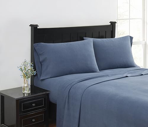 LONDON FOG Solid Flannel Sheets Blue Cotton 3-Piece Twin Sheet Set, Solid, 100%…