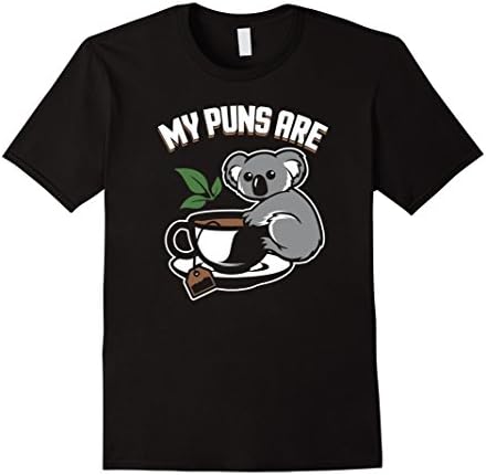 Mens MY PUNS ARE Koala Tea Pun T-Shirt Large Black