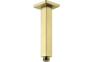 TRUSTMI Brushed Gold Shower Arm with Flange 6 Inch Straight Stainless Steel Top Rainfall Shower Head Extension Pipe Square Shaped