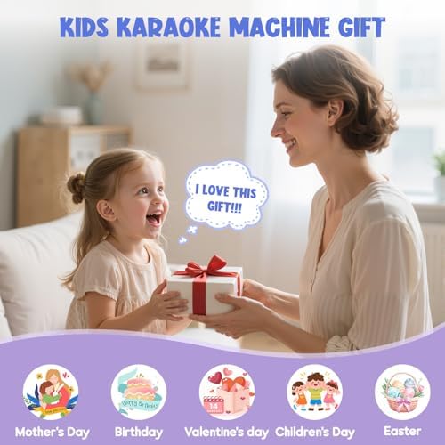 Karaoke para Niños y Adultos, Juguetes para Niñas de 3 a 12 Años, Regalos de Cumpleaños, Altavoz Bluetooth Portátil con 2 Micrófonos, Regalos para Niñas, Fiestas Infantiles, Navidad (Morado)