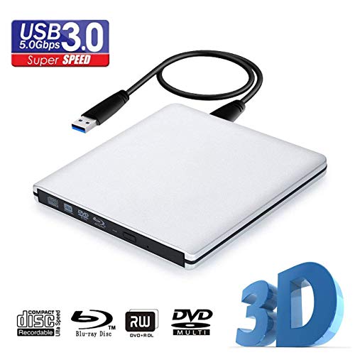 External Blu ray DVD CD Drive Burner,USB 3.0 Portable 3D 4K Blu-Ray DVD Player Writer Reader Disk for Laptop Notebook PC Desktops Support Windows/Vista/7/8/10, Mac OSX and Linux OS