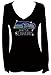 Seahawks Angel Wings Green Blue Football Rhinestone V Neck Long Sleeve Tee Shirt
