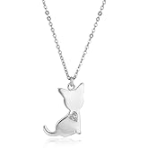 Vanbelle Sterling Silver Jewelry - Rhodium Plated with 925 Stamp - Diamond Accent Necklace Elegant Handcrafted Fancy Cat Natural Diamond Pendant Jewelry for Women - Chain 16" long + 2" extender