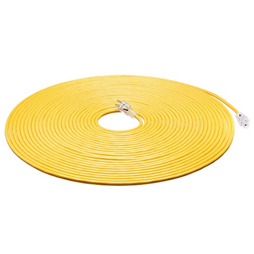 AmazonBasics 12/3 Heavy Duty SJTW Lighted Extension Cord, Yellow, 100 Foot