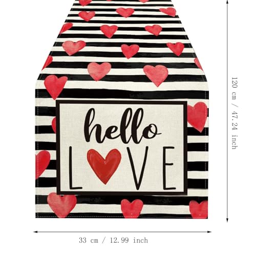 Valentines Table Runners With Red Heart Love, Table Runner, 120x33 Cm Linen Table Cloth,For Valentine'S Day Party Decor, Wedding Anniversary Birthday Decor Holiday Home Decorations (D)