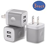 X-EDITION USB Wall Charger,3-Pack 2.1A Dual Port USB Cube Power Adapter Wall Charger Plug Charging Block Cube for iPhone 8/7/6 Plus/X, iPad, Samsung Galaxy S5 S6 S7 Edge,LG, ZTE, HTC, Android (Gray)