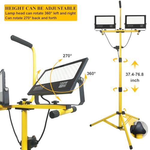 BOYKIM LED Work Light with Stand,200W 20000Lumens Portable Outdoor Flood Lights with 16ft Long Power Cord,IP66 Waterproof Adjustable Height for Construction Garage Workshop Jobsite