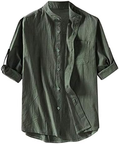 TUDUZ Men Shirts Summer Vintage Solid Grandad Collar Short Sleeve T Shirts Buttons Henley Neck Cotton and Linen Casual Tops Blouse
