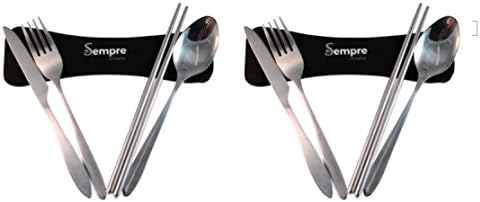 4 Piece Stainless Steel Utensil Set To Go (Knife, Fork, Spoon, Chopsticks) Travel / Camping Cutlery Set with Neoprene Case By Sempre (2 Pack)