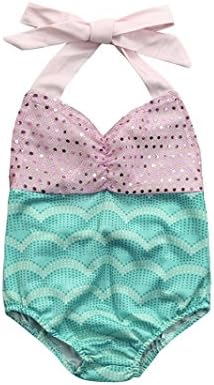 Fartido Infrant Baby Girl Sequins Swimwear Sea Waves Romper Backless Swimsuit