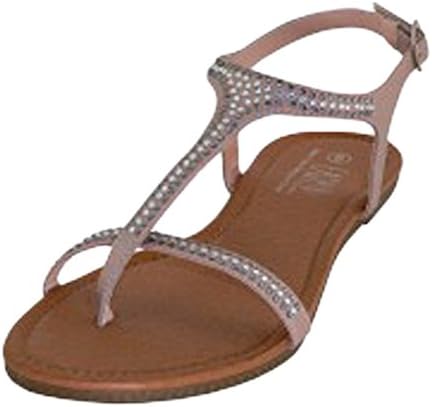 Womens Rhinestone Strap Gladiator Style Thong Sandals Flats (8, Rose Gold)