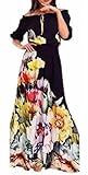 Unko Womens Elegant Floral Vintage Long Sleeve V-neck Maxi Dress Yellow black Large