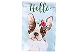 Lantern Hill Hello Boston Terrier Puppy Garden Flag 12 inches by 18 inches; Double Sided Reads Correctly Both Sides