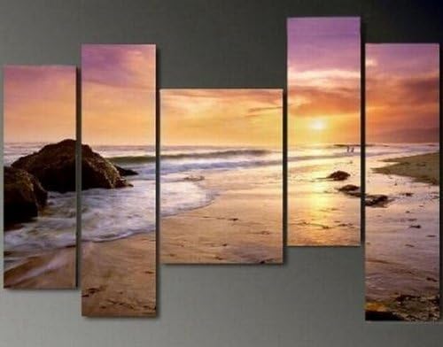 Hawaii Beach Sunset Large Painting 5 Piece Large Wall Art 100% Hand Painted Oil Painting Modern Art Group Painting Large Canvas Art (Unstretched and No Frame)