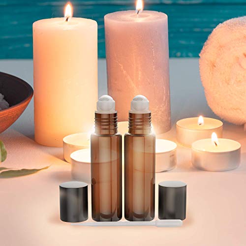 8 Pack - Essential Oil Roller Bottles [Metal Chrome Roller Ball] FREE Plastic Pippette Refillable Glass Color Roll On for Fragrance Essential Oil - 10 ml 1/3 oz (Amber) - Thumbnail 6