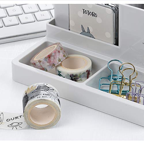 Citmage Desk Pen Holder Plastic Office Stationery 5 Compartments Desktop Organizer Storage Box for Gel Pens, Glues,Pencils, Markers, Erasers, Staplers (7.2" x5") (White) - Thumbnail 5