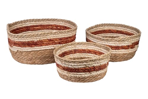 SET 3 CESTOS CUERDA RAYAS ROJO