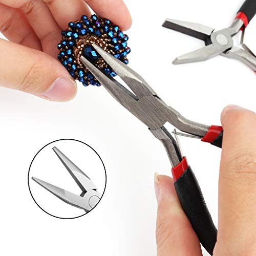 2Pack Jewelry Beading Pliers Mini Long 5 Inch Needle Nose Precision and Flat Nose Pliers Jewelery Wire Work Pliers Tool by FENGWANGLI