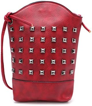 Whatsin Rivet Handbag Bucket Bag Leather Shoulder Bag Crossbody Bags Tote Purse Rivets Bag Messenger Bags (Red)