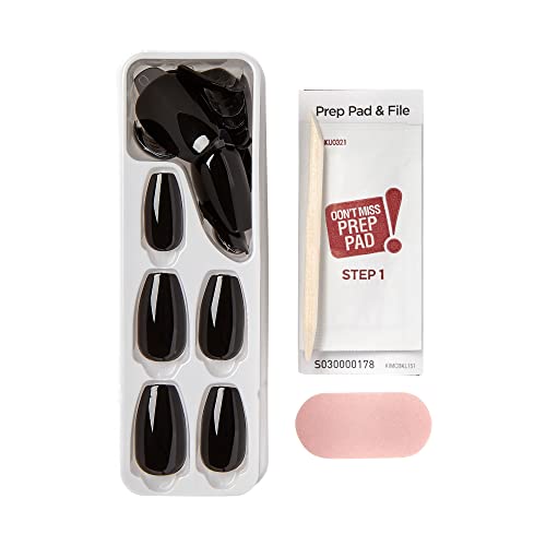 KISS imPRESS No Glue Mani Press On Nails, Color, 'All Black', Black, Medium Size, Coffin Shape, Includes 30 Nails, prep pad, mini nail file, manicure stick - Image 12
