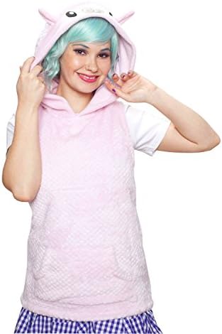 Cute Cosplay Plush Alpaca Animal Ears Hoodie Vest (Pink), Medium
