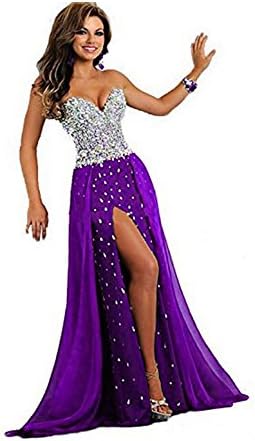 Ondine8 Women's Purple Crystals Strapless Sleeveless Floor Length Prom Gown Purple US 2