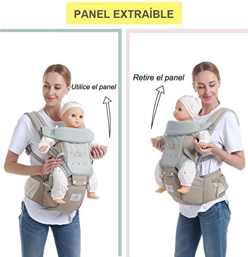 Hisemy Mochila portabebe，cangurera para bebé para Bebé Ergonomico，Portabebé Asiento de Cader con Asiento de Cadera，Ajustable、Cómodo y transpirable，para Bebés Niños Pequeños Recién Nacido 0-36 Meses