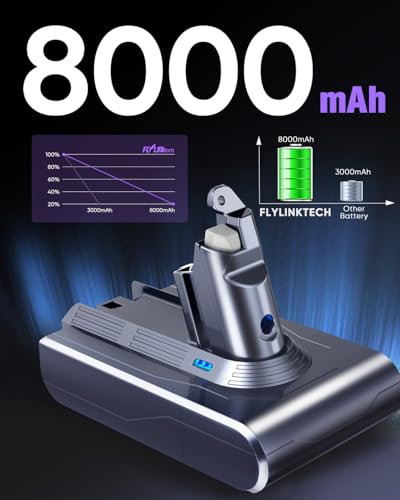 8000mAh Dyson V6 Battery Replacement, FLYLINKTECH Battery for Dyson V6 Compatible with Absolute, Animal, Motorhead, Total Clean, SV03 SV04 SV05 SV06 SV07 SV09 DC58 DC59 DC61 DC62 DC72 DC74