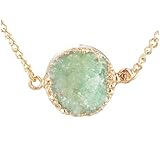 MJARTORIA Gold Color Green Bezel Oval Shape Natural Stone Pendant Healing Druzy Necklace