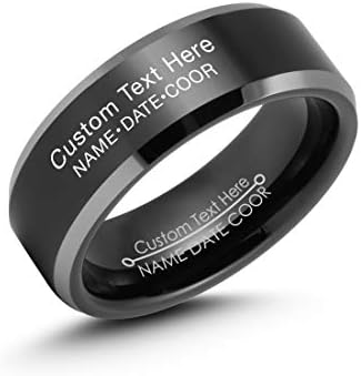 LerchPhi 8mm Black Tungsten Rings for Men Wedding Bands High Polished Bevelled Edge Both Outside and Inside Free Personalized Engraved Comfort Fit