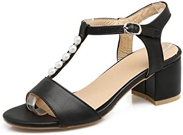 Noebo Women's Jeweled Fashion High Heel Summer Leather Sandals Black 37 6.5 D(M) US