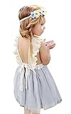 LOliSWan Little Girls Fairy Lace Princess Dress Ruffles Ballerina Tulle Tutu Toddlers Dress Up Outfits For Wedding Party (Gray, 3T)