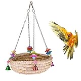 Woven Straw Nest Bed Large Bird Swing Toy with Bell