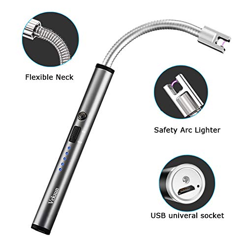 Candle Lighter, Long Flexible Reusable Arc Lighter USB Rechargeable Windproof Flameless Lighter for Multipurpose Like Candle, Grill, Barbaque,Campefire, Birthday Party, Hiking(Gray Ice)