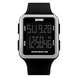 Women's Sport Digital Watch, Big Face Square, Waterproof and Multi-Functional Watch - Soft Silicone Strap - Easy-to-Read Numbers - Water and Shock Resistant (Black)