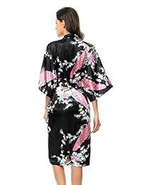 Chenxi - Kimono largo de satén de seda para mujer
