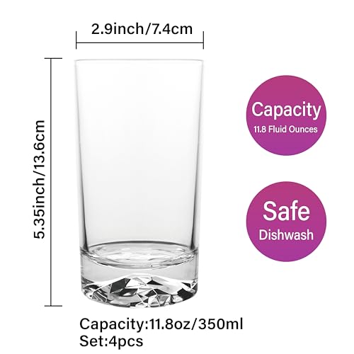 4PCS DRINKING GLASSES SET 11.8OZ UNIQUE ICE BALL BOTTOM DESIGN OLD FASHIONED COCKTAIL, SOLID BOTTOM, ROCKS GLASSES, HIGHBALL GLASSES,SUIT FOR WHISKEY JUICE BEER COCKTAIL MILKSHAKE SMOOTHIE