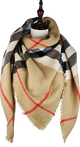 VIVIAN & VINCENT Women's Plaid Blanket Winter Scarf Warm Wrap Oversized Shawl Cape Beige - Thumbnail 4