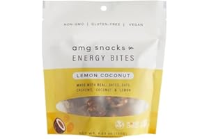 AMG Snacks Lemon Coconut Energy Bites | 4.3 oz, Pack of 6 (72 Bites Total) | Date and Nut Energy Snacks Protein Bars | Non GMO, Gluten Free, Vegan Protein Bites | Made with All Natural Ingredients