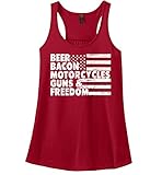 Comical Shirt Ladies Beer Bacon Motorcycles Guns & Freedom Tee Gun Racerback