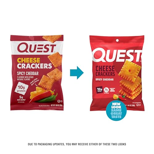 QUEST NUTRITION CHEESE CRACKERS, SPICY CHEDDAR BLAST, 10G OF PROTEIN, LOW CARB, MADE WITH REAL CHEESE, 12 COUNT (1.06 OZ BAGS)