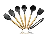 Kitchen Utensils, 7-Piece Kitchen Utensils Set Wood & Silicone, Cooking For Men And Women (Charcoal Grey) - By Pro Elite (Charcoal Gray)