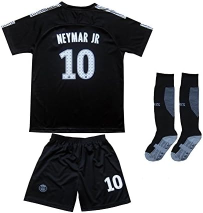2017/2018 PARIS SAINT GERMAIN PSG #10 NEYMAR JR AWAY THIRD BLACK SOCCER JERSEY &amp; SHORTS YOUTH SIZES (Black (Third), 10-11 YEARS)